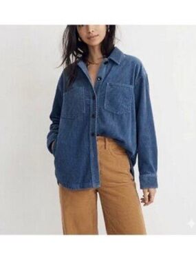Madewell Corduroy Classic Preppy Boho Shirt-Jacket 100% Cotton Blue Size M